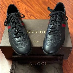 GUCCI Black Micro Guccissima Web Stripe Sneakers